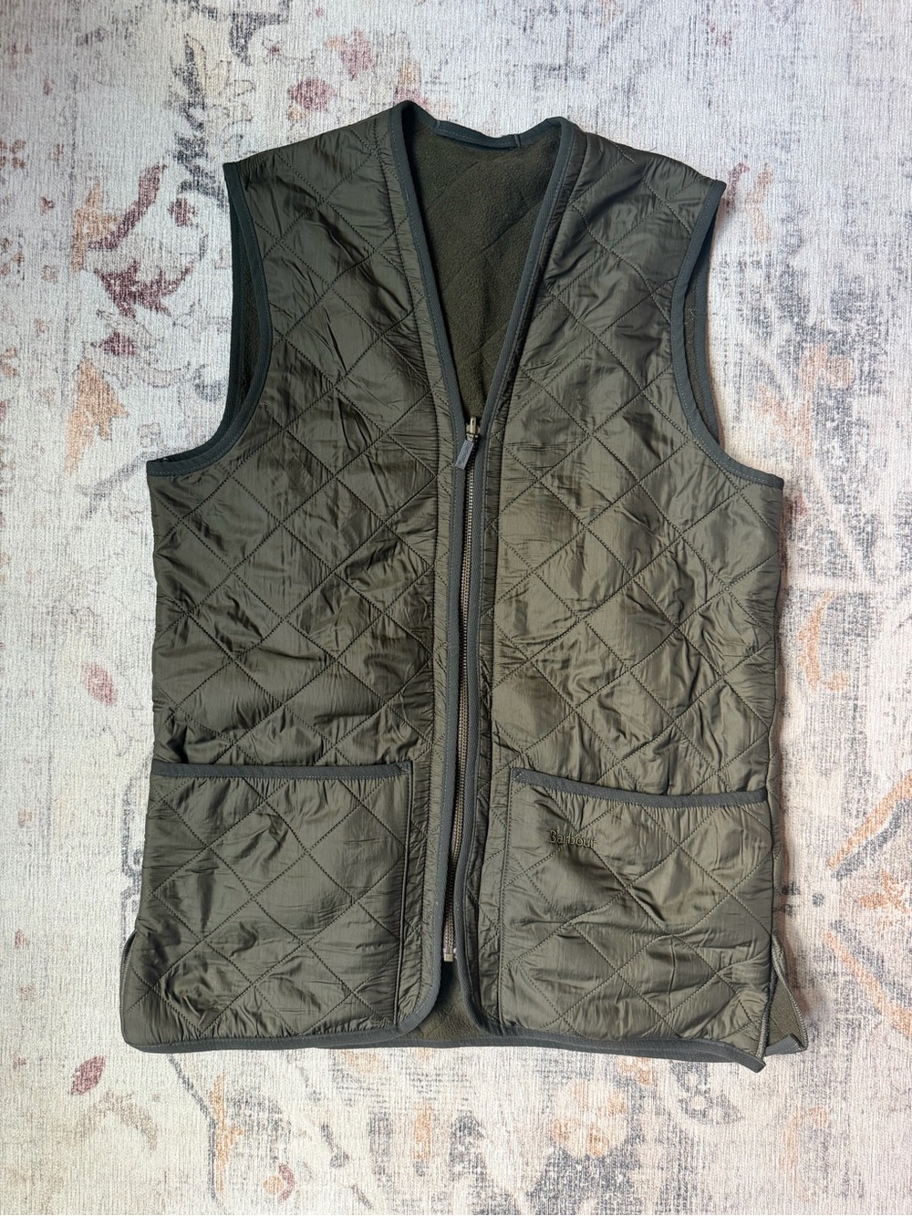 Barbour Olive Quilted Vest with Front Pockets